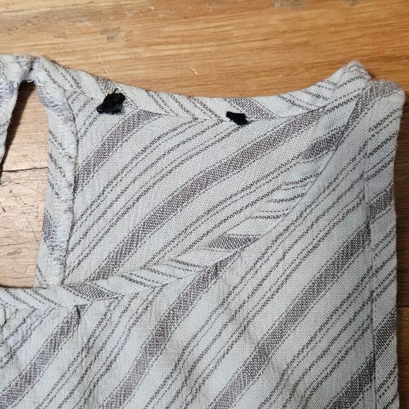 Womens Linen Maxi Dress Med Beige Neutral Sleeveless Striped Boho Resort Summer - Picture 8 of 9